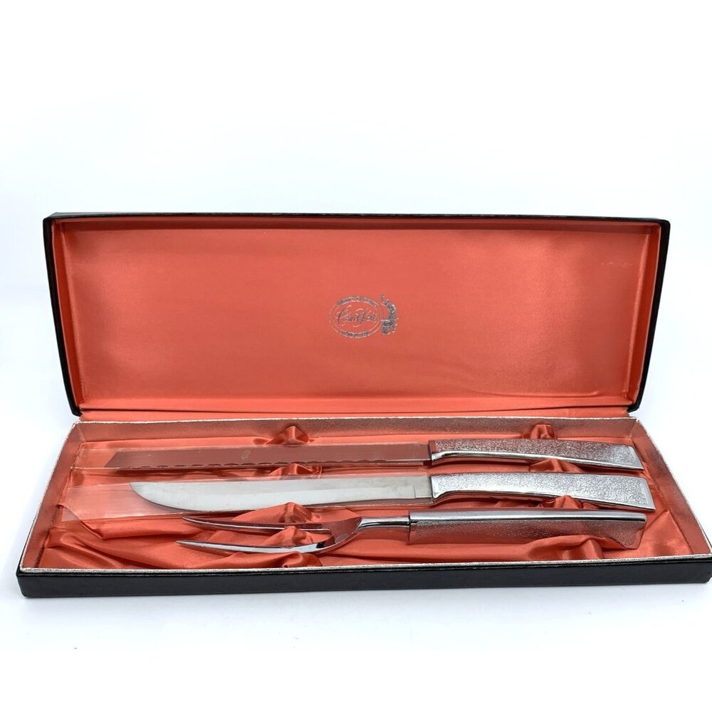 Vintage Carvel Hall 21817 Stainless Steel 3-Pc Carving Set w Case USA MCM